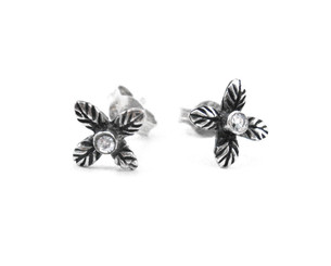 Sterling Silver Crystal Four Petals Flower Stud Post Earrings