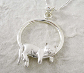 Sterling Silver Napping Cat Pendant Necklace