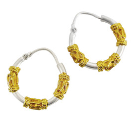 Gold Plated Sterling Silver Gold and Silver Bali Style Hoop Earrings