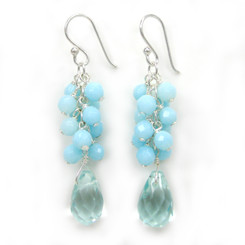Sterling Silver Cultured Freshwater Pearl Cluster Crystal Teardrop Earrings, Aqua