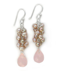 Sterling Silver Cultured Freshwater Pearl Cluster Crystal Teardrop Earrings, Pink