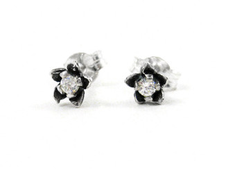 Sterling Silver Crystal Flower Post Earrings