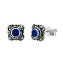 Sterling Silver Stone Inlay Kyleen Stud Post Earrings, Lapis Lazuli