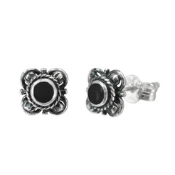 Sterling Silver Stone Inlay Kyleen Stud Post Earrings, Onyx