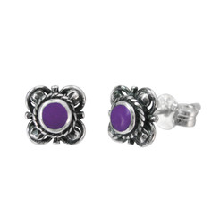 Sterling Silver Stone Inlay Kyleen Stud Post Earrings, Sugilite