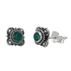 Sterling Silver Stone Inlay Kyleen Stud Post Earrings, Malachite