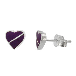 Sterling Silver Heart Section Stone Inlay Stud Post Earrings, Sugilite