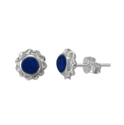Sterling Silver Stone Inlay Twist Frame Moreen Stud Post Earrings, Lapis Lazuli