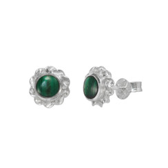 Sterling Silver Stone Inlay Twist Frame Moreen Stud Post Earrings, Malachite