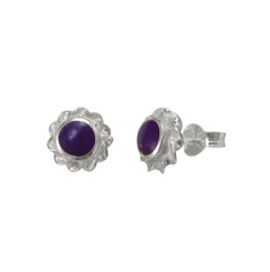 Sterling Silver Stone Inlay Twist Frame Moreen Stud Post Earrings, Sugilite