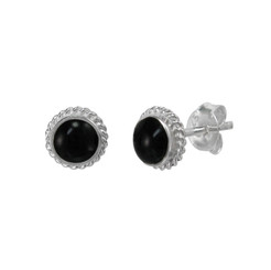 Sterling Silver Stone Inlay Coil Twist Frame Stud Post Earrings, Onyx