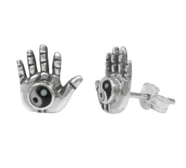 Sterling Silver Yin Yang Hand Stud Post Earrings