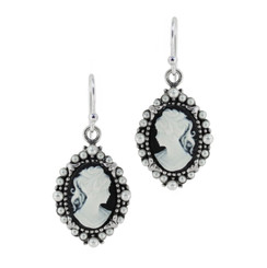 Sterling Silver Resin Cameo Bead Frame Elizabeth Earrings, Black