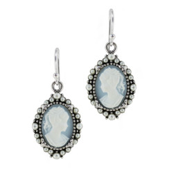 Sterling Silver Resin Cameo Bead Frame Elizabeth Earrings, Blue