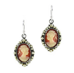 Sterling Silver Resin Cameo Bead Frame Elizabeth Earrings, Salmon