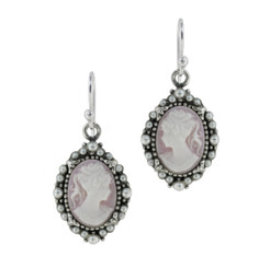 Sterling Silver Resin Cameo Bead Frame Elizabeth Earrings, Lavender