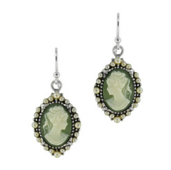 Sterling Silver Resin Cameo Bead Frame Elizabeth Earrings, Green