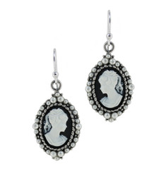 Sterling Silver Resin Cameo Bead Frame Florence Earrings, Black