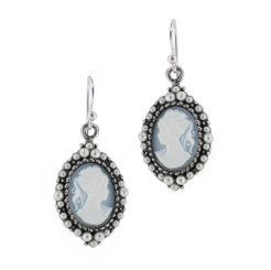 Sterling Silver Resin Cameo Bead Frame Florence Earrings, Blue