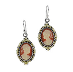 Sterling Silver Resin Cameo Bead Frame Florence Earrings, Salmon