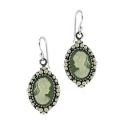 Sterling Silver Resin Cameo Bead Frame Florence Earrings, Green
