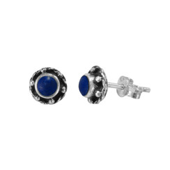 Sterling Silver Stone Inlay Helene Stud Post Earrings, Lspis Lazuli