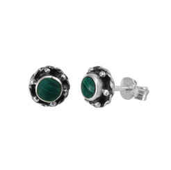 Sterling Silver Stone Inlay Helene Stud Post Earrings, Malachite