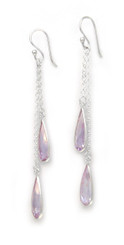 Sparkling Crystal Two Teadrops Chain Tassel Drop Sterling Silver Earrings, La...