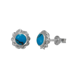 Sterling Silver Stone Inlay Twist Frame Moreen Stud Post Earrings, Turquoise