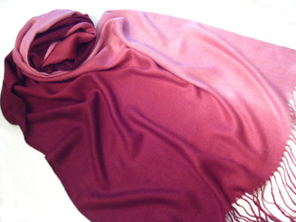 Pashmina and Silk Blend Gradation Colorful Scarf Shawl, Burgandy