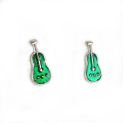 Sterling Silver Green Enamelled Guitar Stud Post Earrings