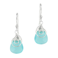 Briolette Stone Drop Coil and Spiral Wrapped Sterling Silver Earrings, Ocean
