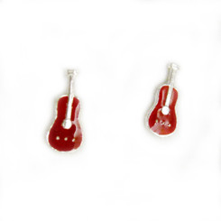 Sterling Silver Red Enamelled Guitar Stud Post Earrings