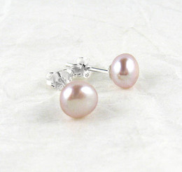 Sterling Silver 6-8mm Cultured Pearl Stud Post Earrings, Pink