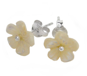 Mother of Pearl Carved Flower Sterling Post Earrings, Cream