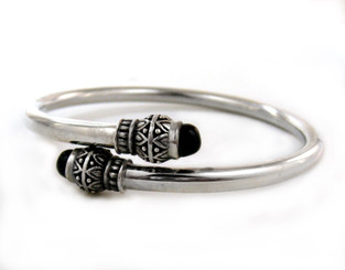 Sterling Silver "Maya" Ornate Criss Cross Opening Bangle Bracelet, Onyx