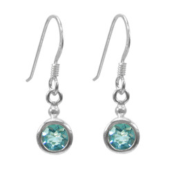 Sterling Silver Round Crystal Solitaire Drop Earrings, Aqua