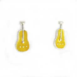 Sterling Silver Yellow Enamelled Guitar Stud Post Earrings