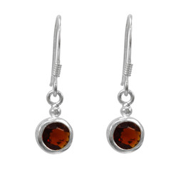 Sterling Silver Round Crystal Solitaire Drop Earrings, Red