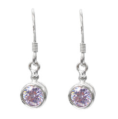 Sterling Silver Round Crystal Solitaire Drop Earrings, Lavender