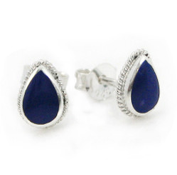 Sterling Silver Teardrop Stone Twist Frame Post Stud Earrings, Lapis Lazuli