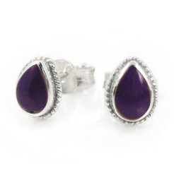 Sterling Silver Teardrop Stone Twist Frame Post Stud Earrings, Sugilite