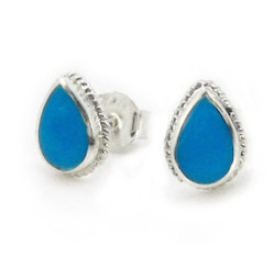 Sterling Silver Teardrop Stone Twist Frame Post Stud Earrings, Turquoise