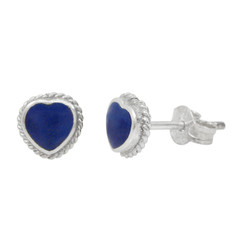 Sterling Silver Stone Heart Twist Frame 6mm Post Stud Earrings, Lapis Lazuli
