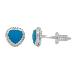 Sterling Silver Stone Heart Twist Frame 6mm Post Stud Earrings, Turquoise