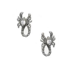 Sterling Silver Scorpions with Cubic Zirconia Stud Post Earrings, Clear