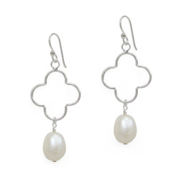 Open Flower Cultured Pearl Drop Earrings