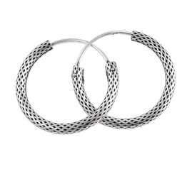 Sterling Silver Lattice Textured Hoop Earrings, 24mm