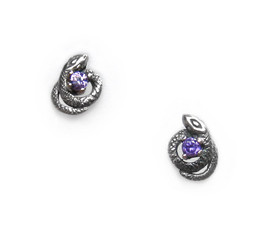 Sterling Silver Gemstones and Encircling Snakes Stud Post Earrings, Amethyst