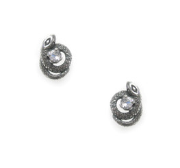 Sterling Silver Crystals and Encircling Snakes Stud Post Earrings, Clear CZ